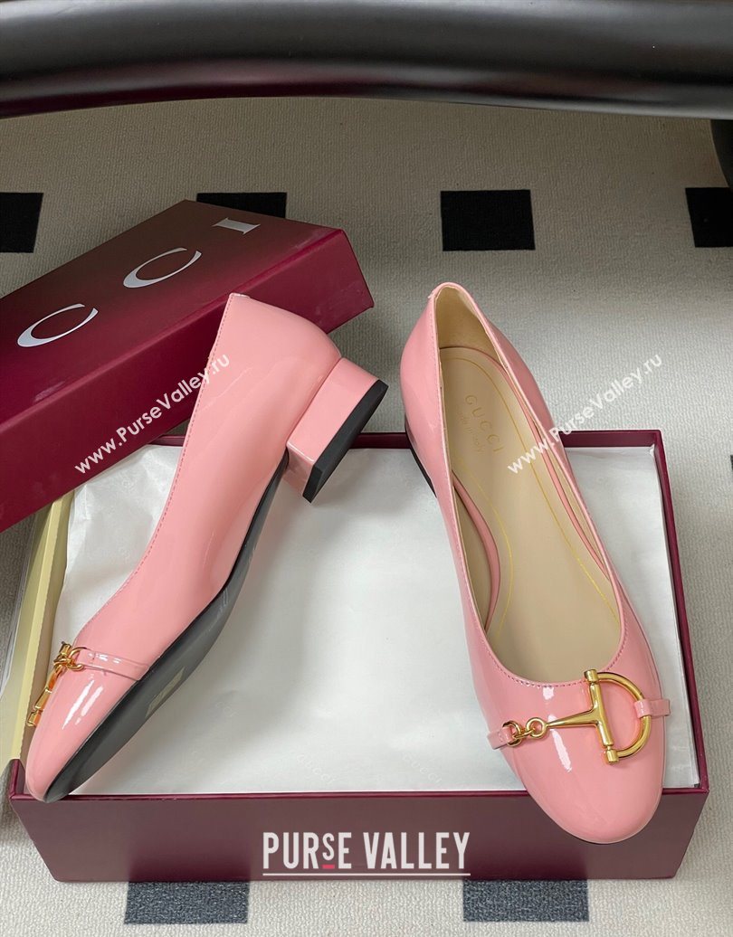 Gucci Ballet Flats with Half Horsebit in Patent Leather Pink 2025 849652 (MD-251021039)