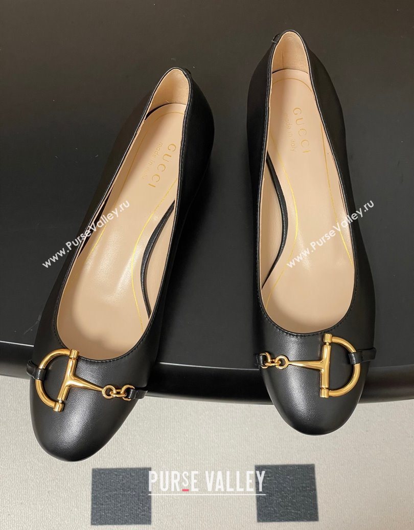 Gucci Ballet Flats with Half Horsebit in Calf Leather Black 2025 849652 (MD-251021040)