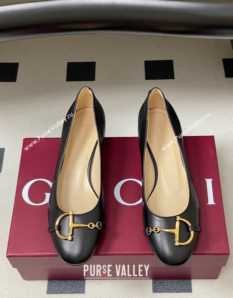 Gucci Ballet Flats with Half Horsebit in Calf Leather Black 2025 849652 (MD-251021040)