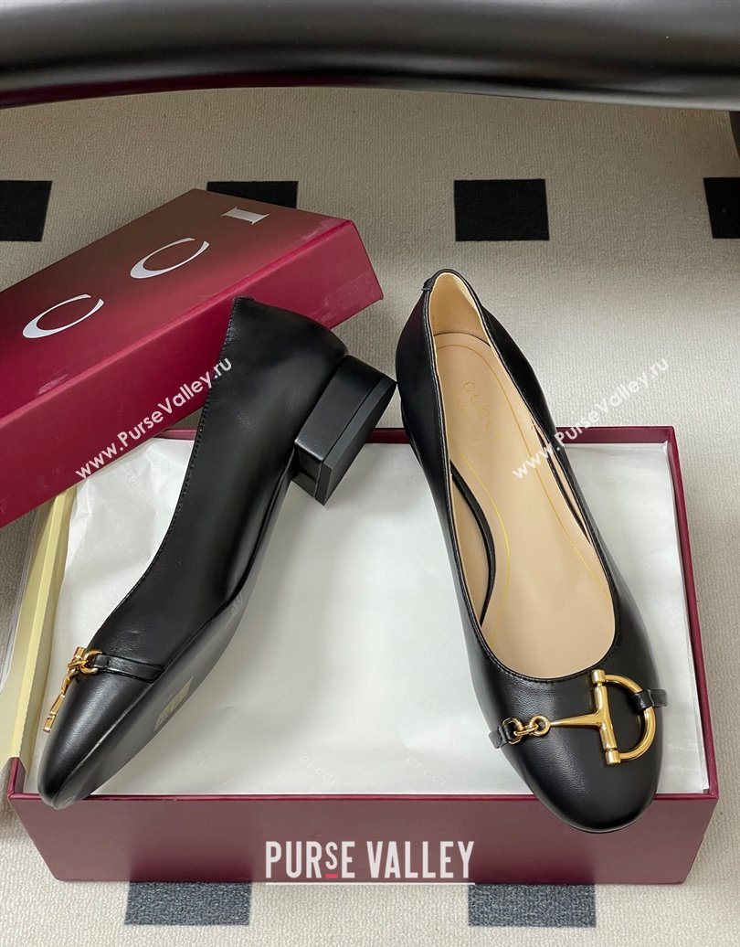 Gucci Ballet Flats with Half Horsebit in Calf Leather Black 2025 849652 (MD-251021040)