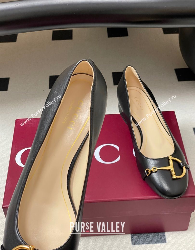Gucci Ballet Flats with Half Horsebit in Calf Leather Black 2025 849652 (MD-251021040)