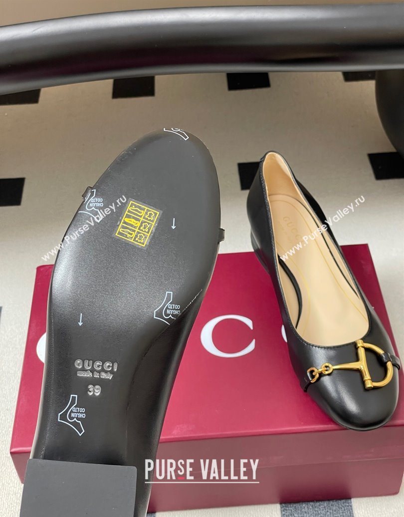 Gucci Ballet Flats with Half Horsebit in Calf Leather Black 2025 849652 (MD-251021040)