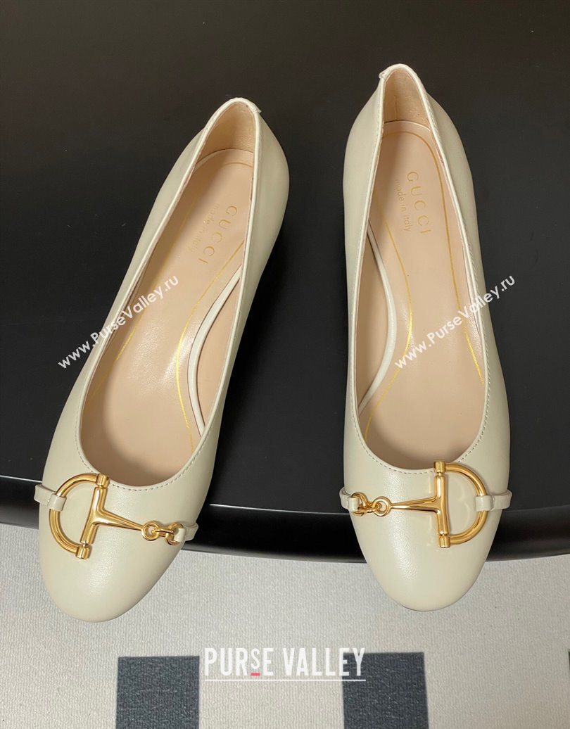 Gucci Ballet Flats with Half Horsebit in Calf Leather White 2025 849652 (MD-251021041)