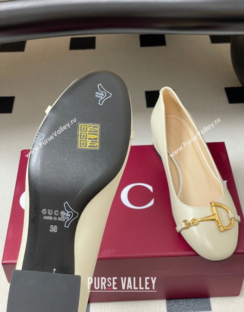 Gucci Ballet Flats with Half Horsebit in Calf Leather White 2025 849652 (MD-251021041)
