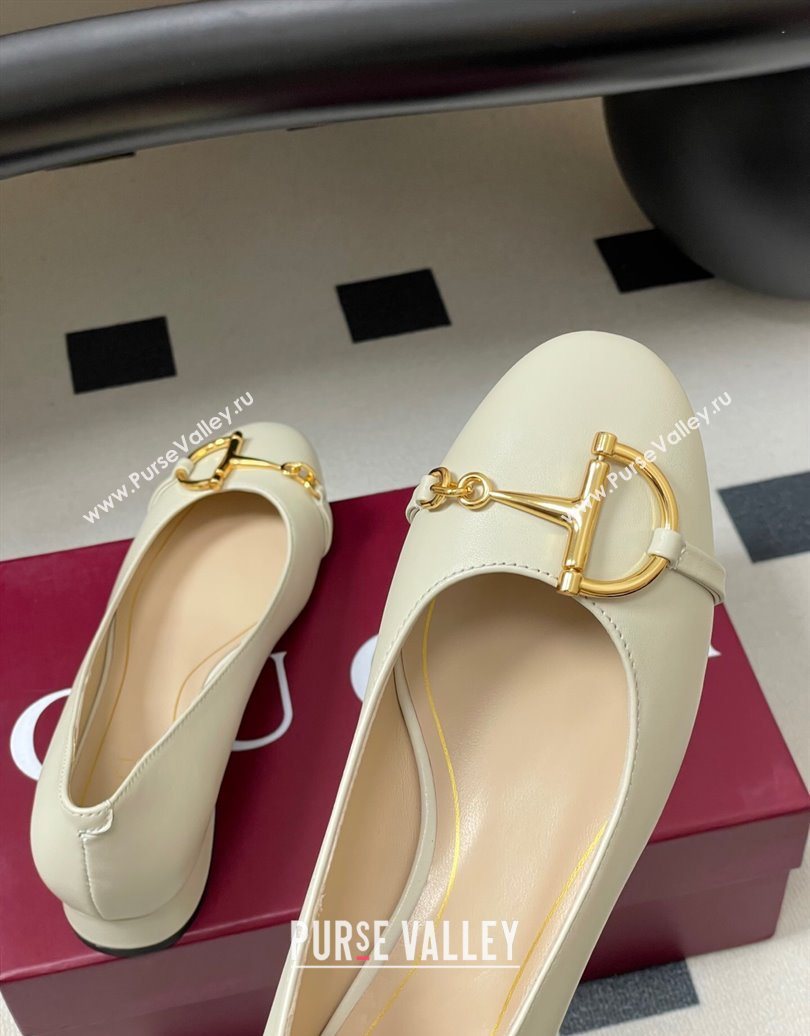 Gucci Ballet Flats with Half Horsebit in Calf Leather White 2025 849652 (MD-251021041)