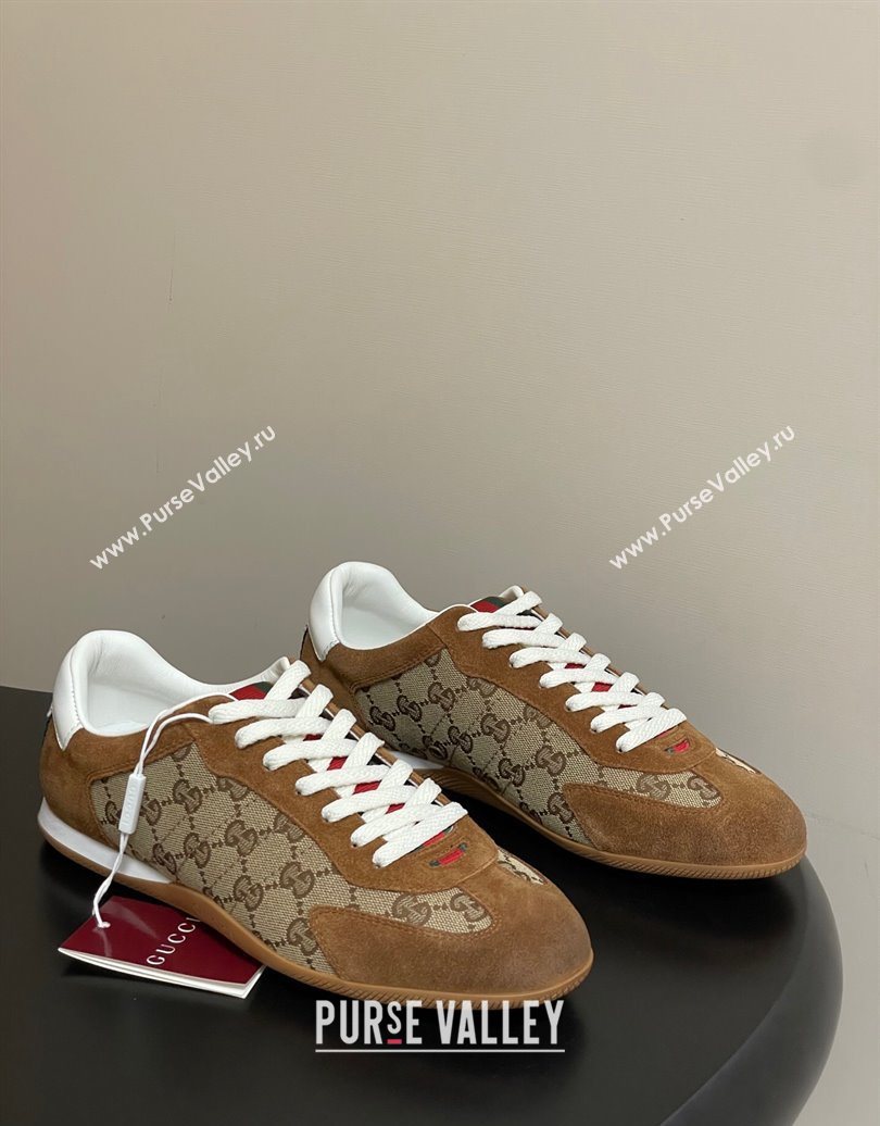 Gucci Washed-Effect GG Canvas and Leather Sneakers Beige/Brown 2025 857016 (MD-251021001)