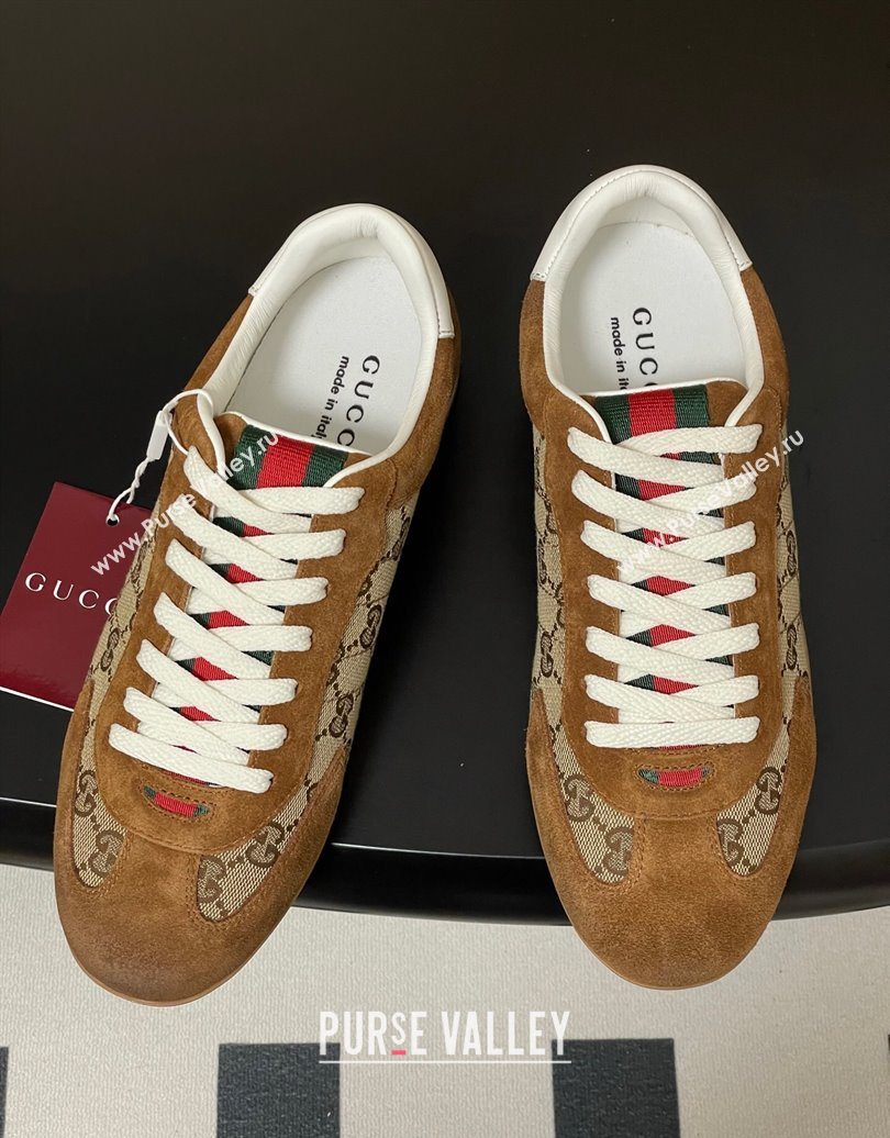 Gucci Washed-Effect GG Canvas and Leather Sneakers Beige/Brown 2025 857016 (MD-251021001)