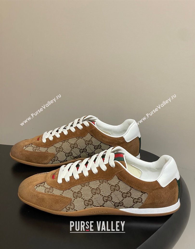 Gucci Washed-Effect GG Canvas and Leather Sneakers Beige/Brown 2025 857016 (MD-251021001)