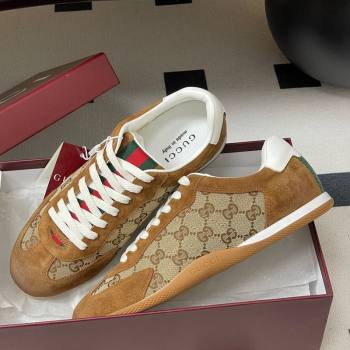 Gucci Washed-Effect GG Canvas and Leather Sneakers Beige/Brown 2025 857016 (MD-251021001)