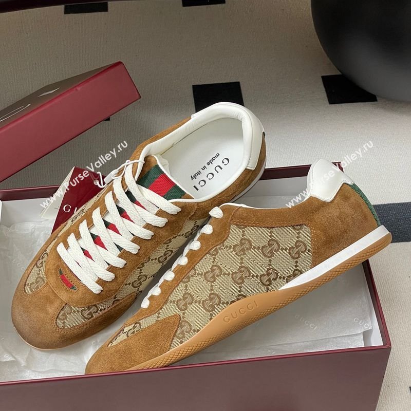 Gucci Washed-Effect GG Canvas and Leather Sneakers Beige/Brown 2025 857016 (MD-251021001)