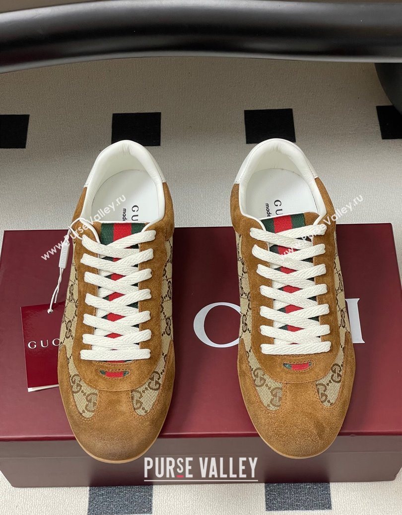 Gucci Washed-Effect GG Canvas and Leather Sneakers Beige/Brown 2025 857016 (MD-251021001)