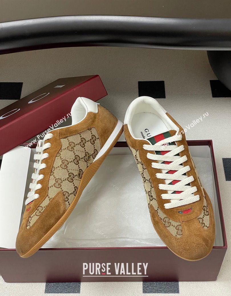 Gucci Washed-Effect GG Canvas and Leather Sneakers Beige/Brown 2025 857016 (MD-251021001)