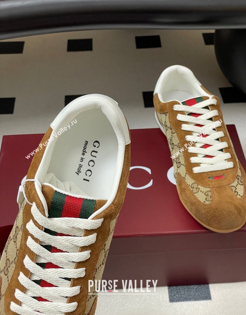 Gucci Washed-Effect GG Canvas and Leather Sneakers Beige/Brown 2025 857016 (MD-251021001)