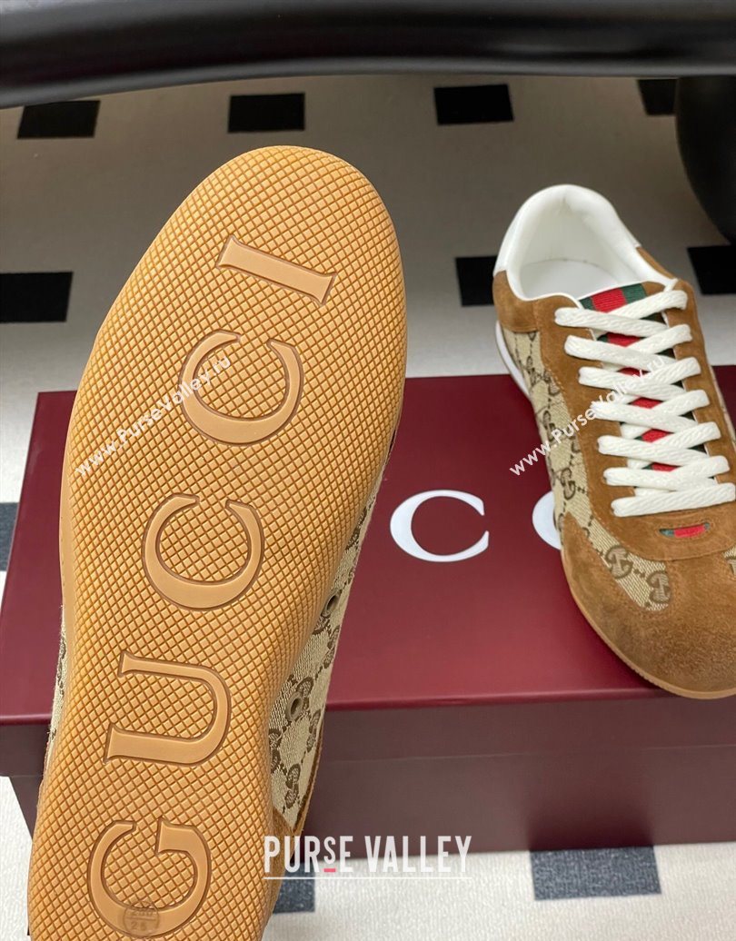Gucci Washed-Effect GG Canvas and Leather Sneakers Beige/Brown 2025 857016 (MD-251021001)