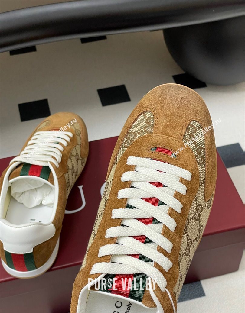 Gucci Washed-Effect GG Canvas and Leather Sneakers Beige/Brown 2025 857016 (MD-251021001)