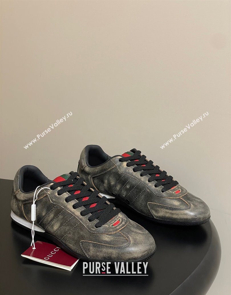 Gucci Washed-Effect Leather Sneakers Black 2025 857016 (MD-251021002)