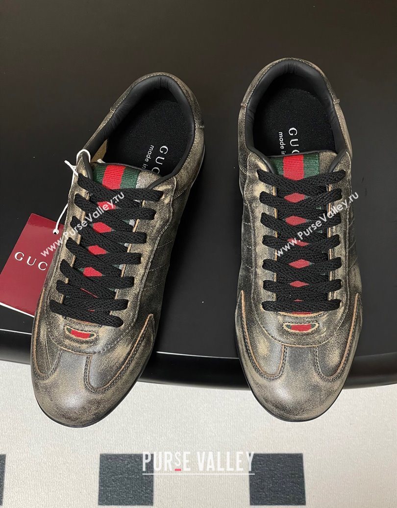 Gucci Washed-Effect Leather Sneakers Black 2025 857016 (MD-251021002)