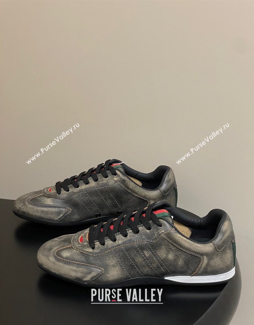 Gucci Washed-Effect Leather Sneakers Black 2025 857016 (MD-251021002)