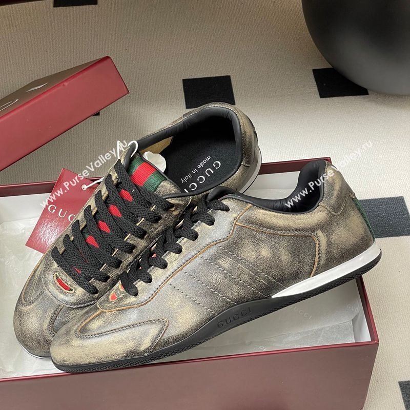 Gucci Washed-Effect Leather Sneakers Black 2025 857016 (MD-251021002)