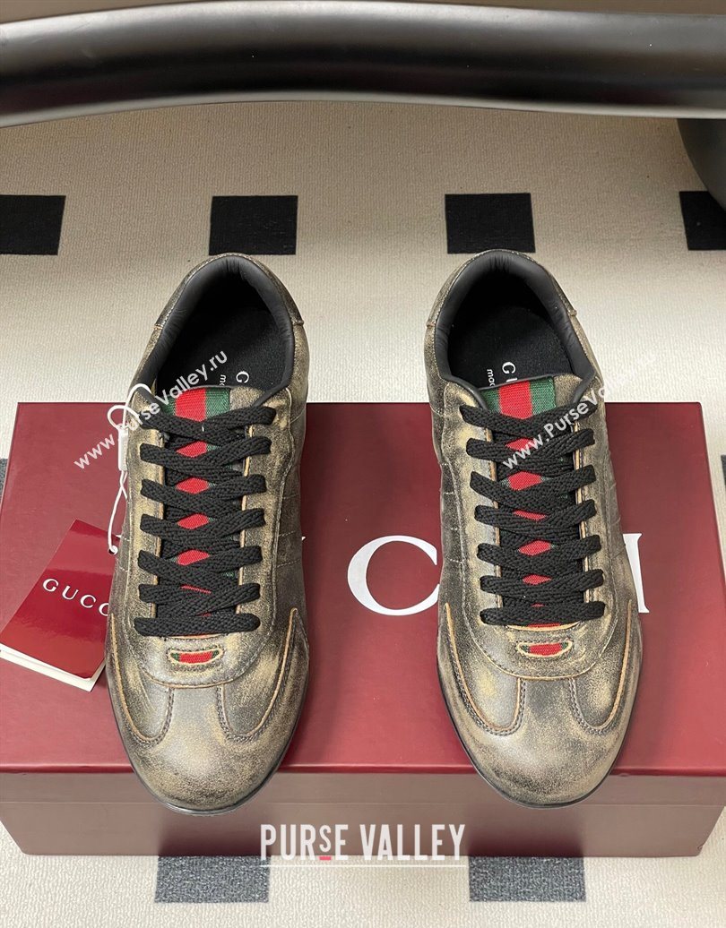 Gucci Washed-Effect Leather Sneakers Black 2025 857016 (MD-251021002)