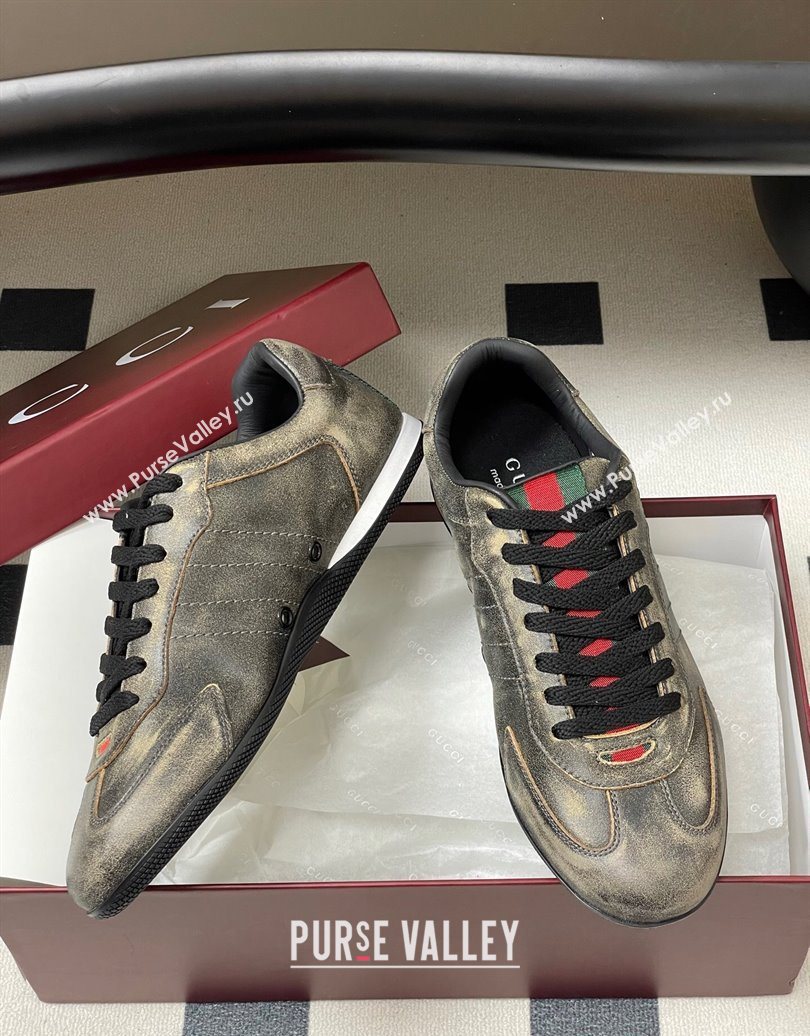 Gucci Washed-Effect Leather Sneakers Black 2025 857016 (MD-251021002)