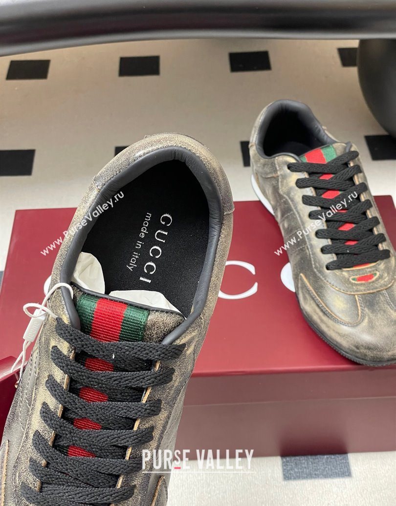 Gucci Washed-Effect Leather Sneakers Black 2025 857016 (MD-251021002)