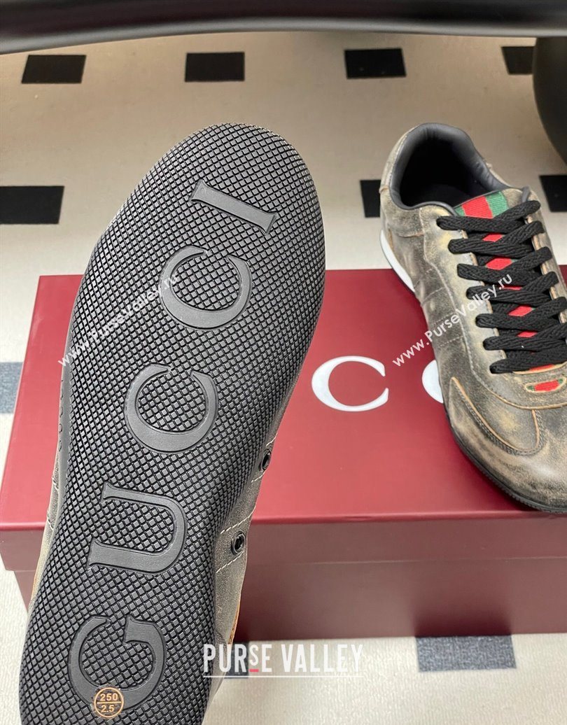 Gucci Washed-Effect Leather Sneakers Black 2025 857016 (MD-251021002)