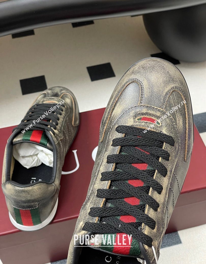 Gucci Washed-Effect Leather Sneakers Black 2025 857016 (MD-251021002)