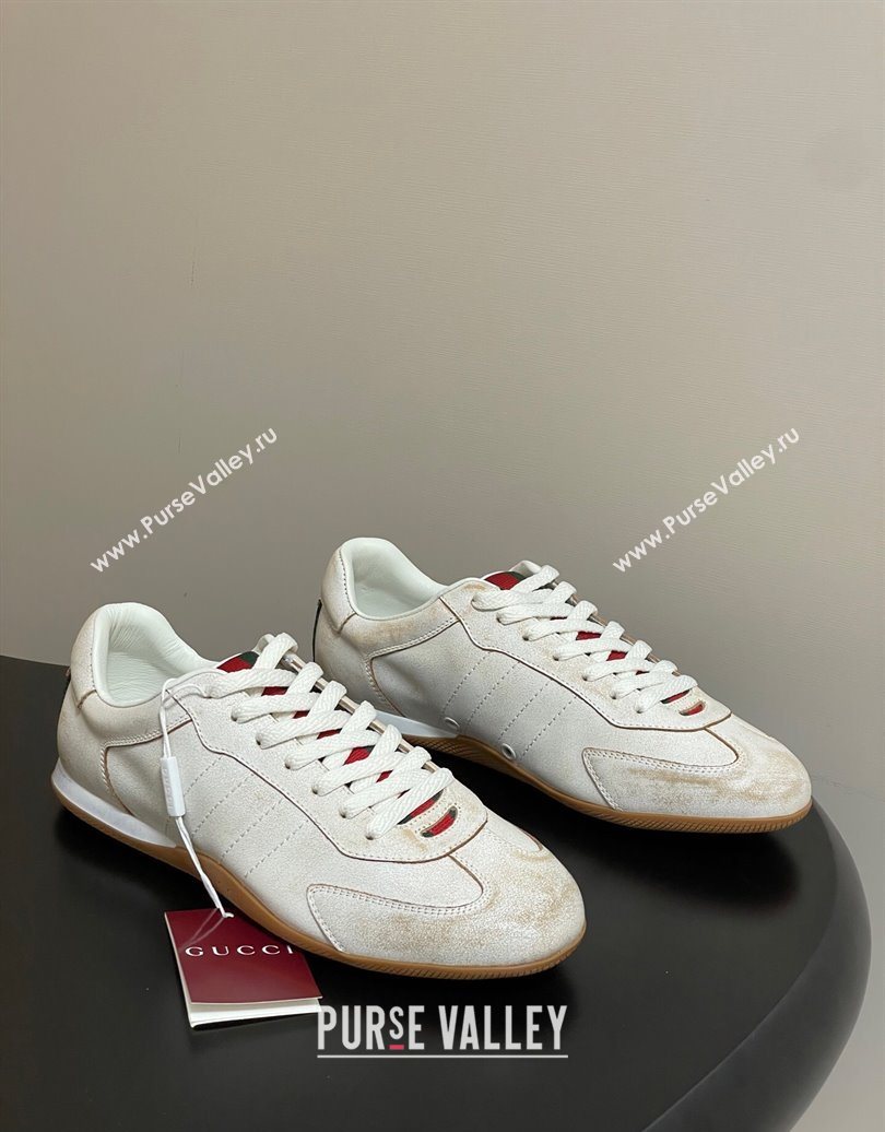 Gucci Washed-Effect Leather Sneakers White 2025 857016 (MD-251021004)