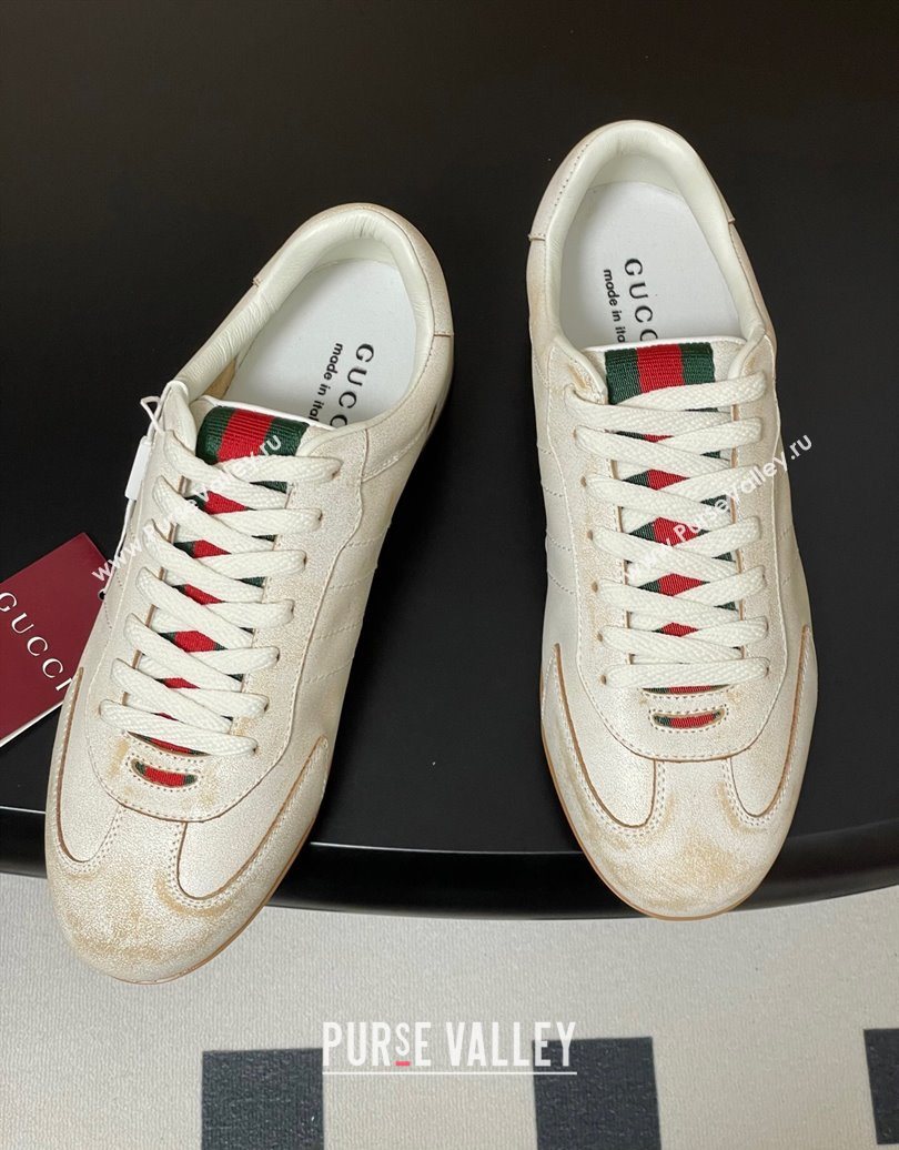 Gucci Washed-Effect Leather Sneakers White 2025 857016 (MD-251021004)