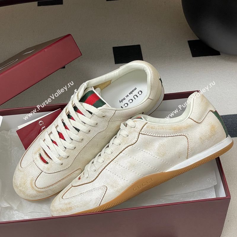 Gucci Washed-Effect Leather Sneakers White 2025 857016 (MD-251021004)