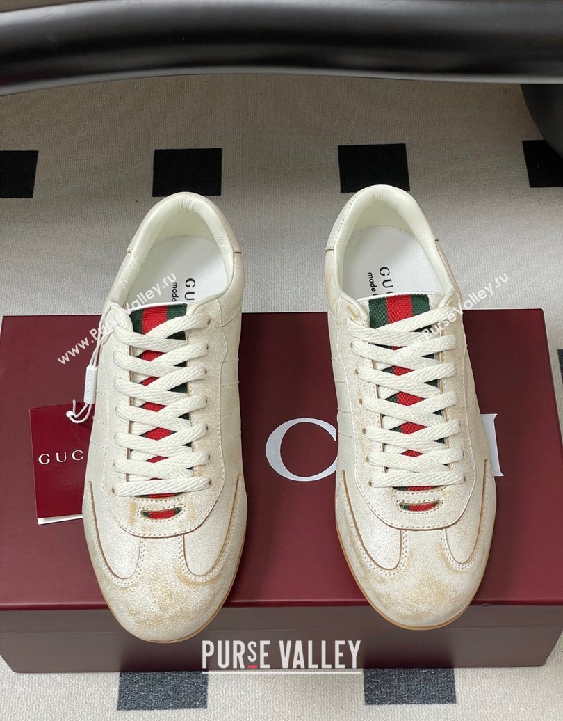 Gucci Washed-Effect Leather Sneakers White 2025 857016 (MD-251021004)