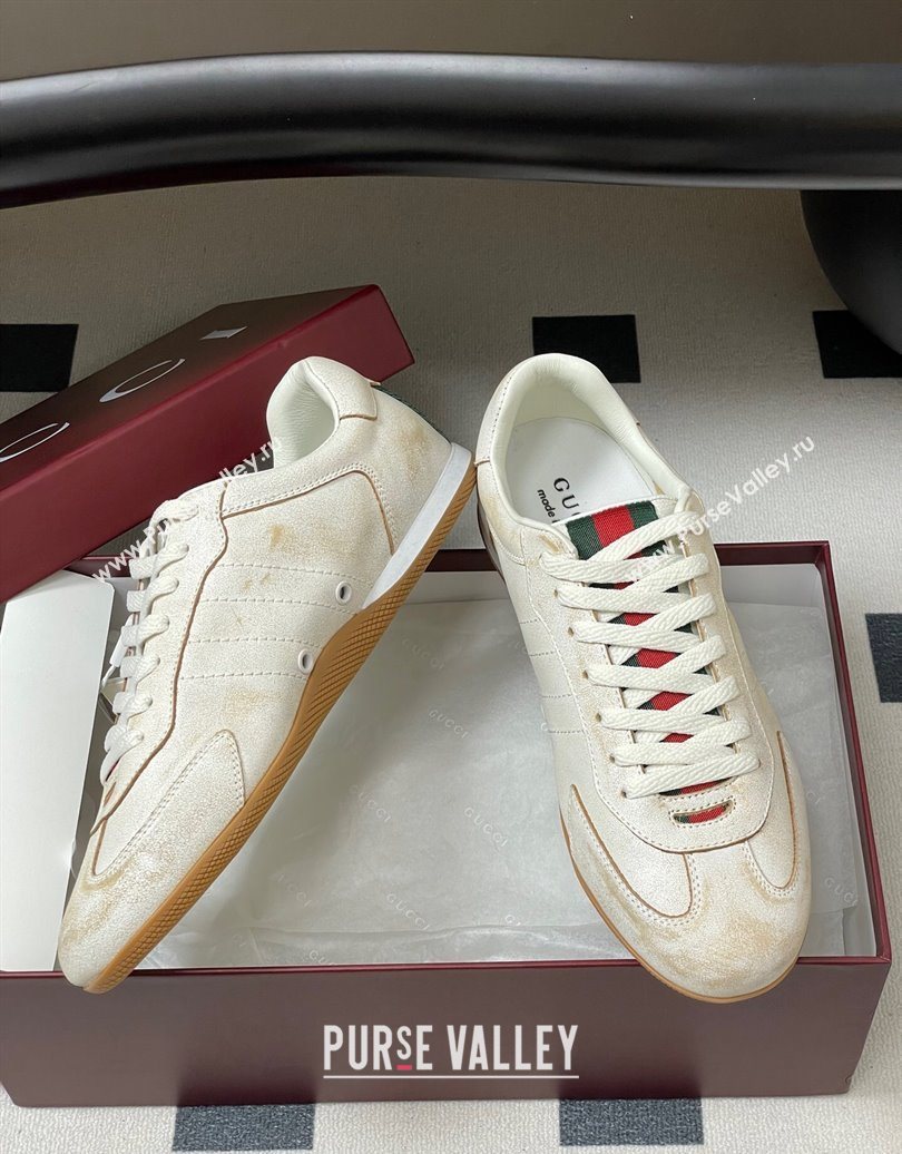 Gucci Washed-Effect Leather Sneakers White 2025 857016 (MD-251021004)