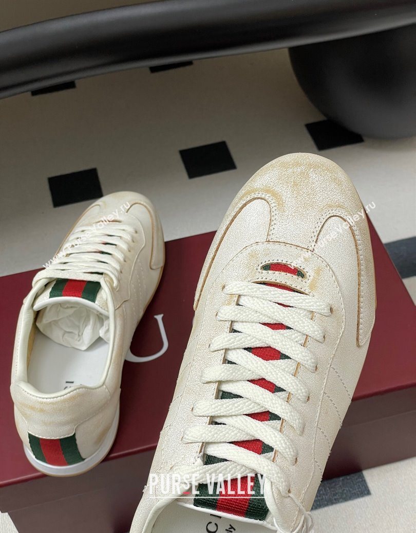 Gucci Washed-Effect Leather Sneakers White 2025 857016 (MD-251021004)