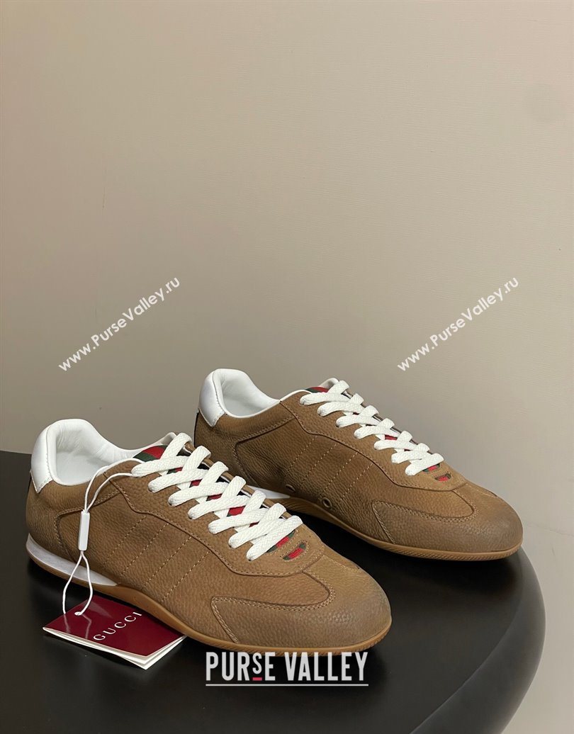 Gucci Washed-Effect Grained Leather Sneakers Brown 2025 857016 (MD-251021005)
