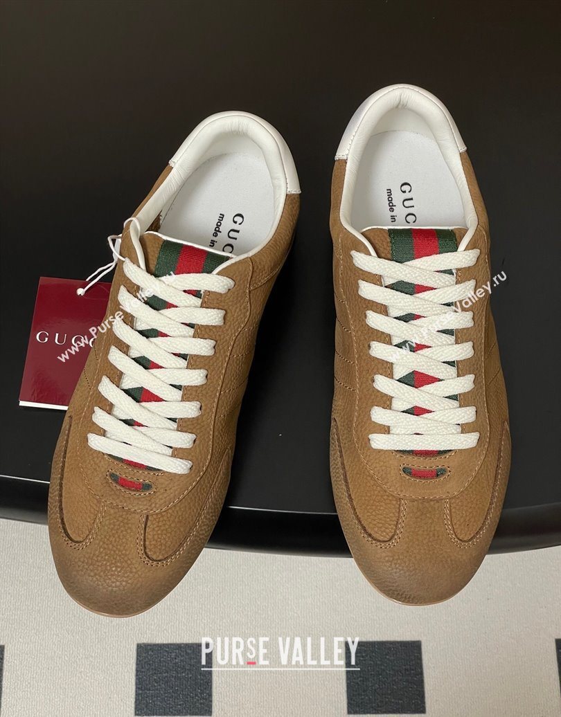 Gucci Washed-Effect Grained Leather Sneakers Brown 2025 857016 (MD-251021005)