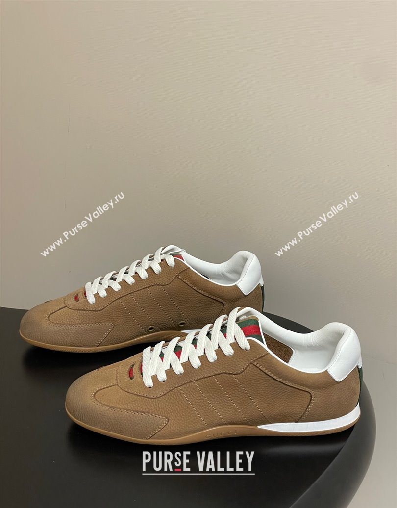 Gucci Washed-Effect Grained Leather Sneakers Brown 2025 857016 (MD-251021005)