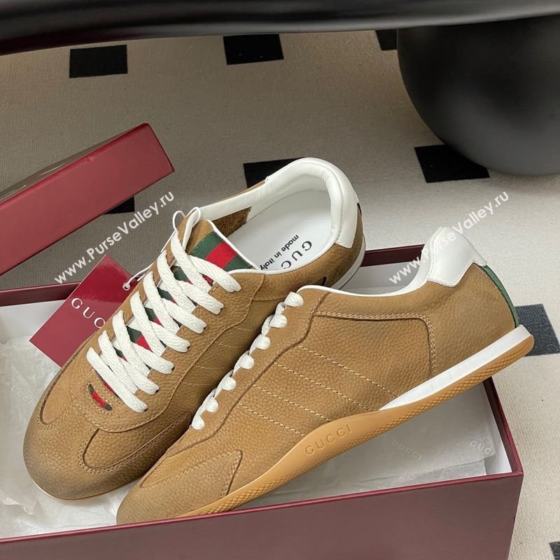 Gucci Washed-Effect Grained Leather Sneakers Brown 2025 857016 (MD-251021005)