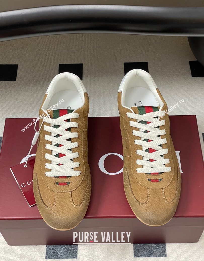 Gucci Washed-Effect Grained Leather Sneakers Brown 2025 857016 (MD-251021005)