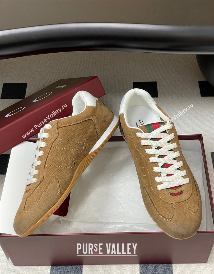 Gucci Washed-Effect Grained Leather Sneakers Brown 2025 857016 (MD-251021005)