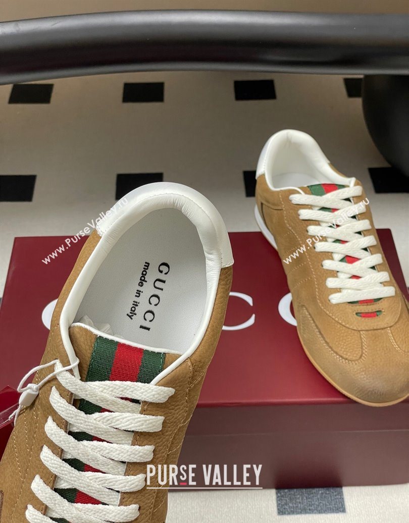 Gucci Washed-Effect Grained Leather Sneakers Brown 2025 857016 (MD-251021005)