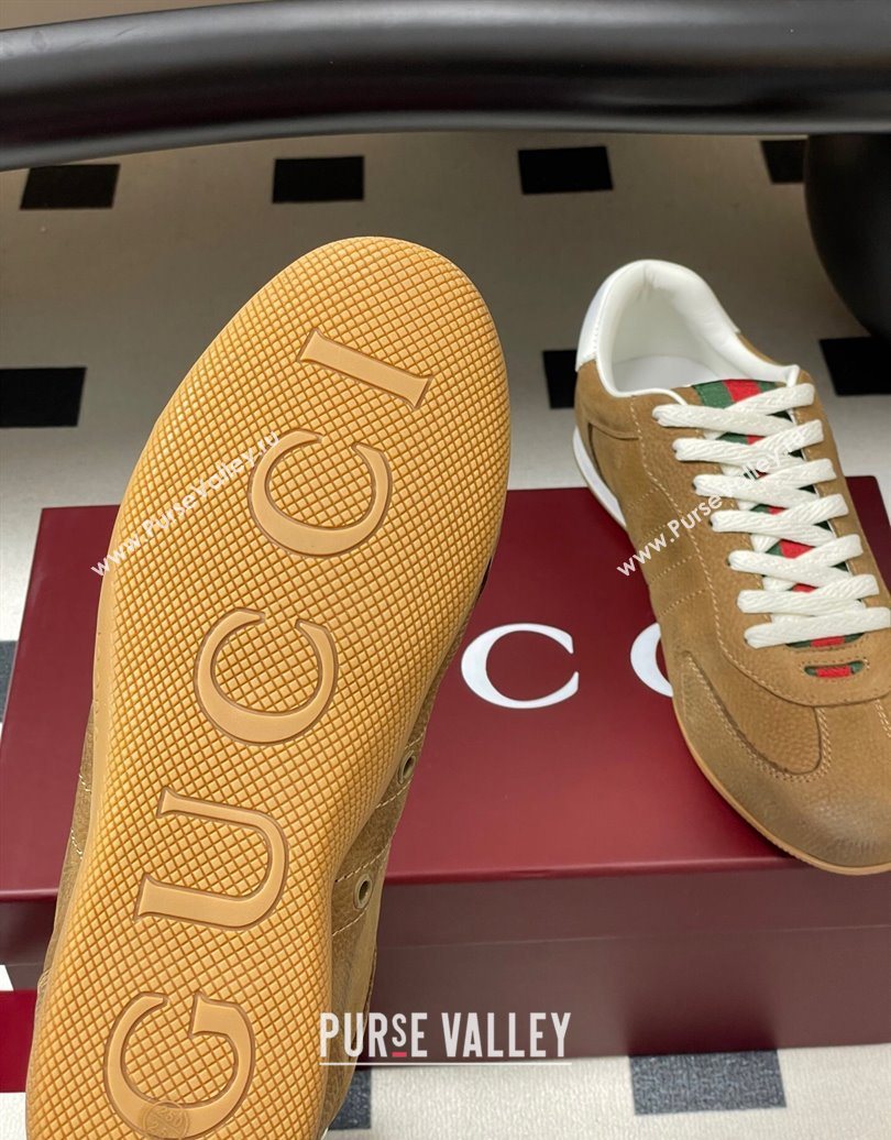 Gucci Washed-Effect Grained Leather Sneakers Brown 2025 857016 (MD-251021005)