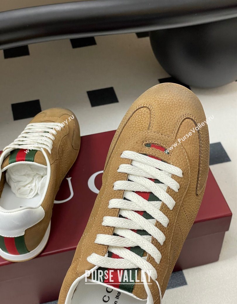 Gucci Washed-Effect Grained Leather Sneakers Brown 2025 857016 (MD-251021005)