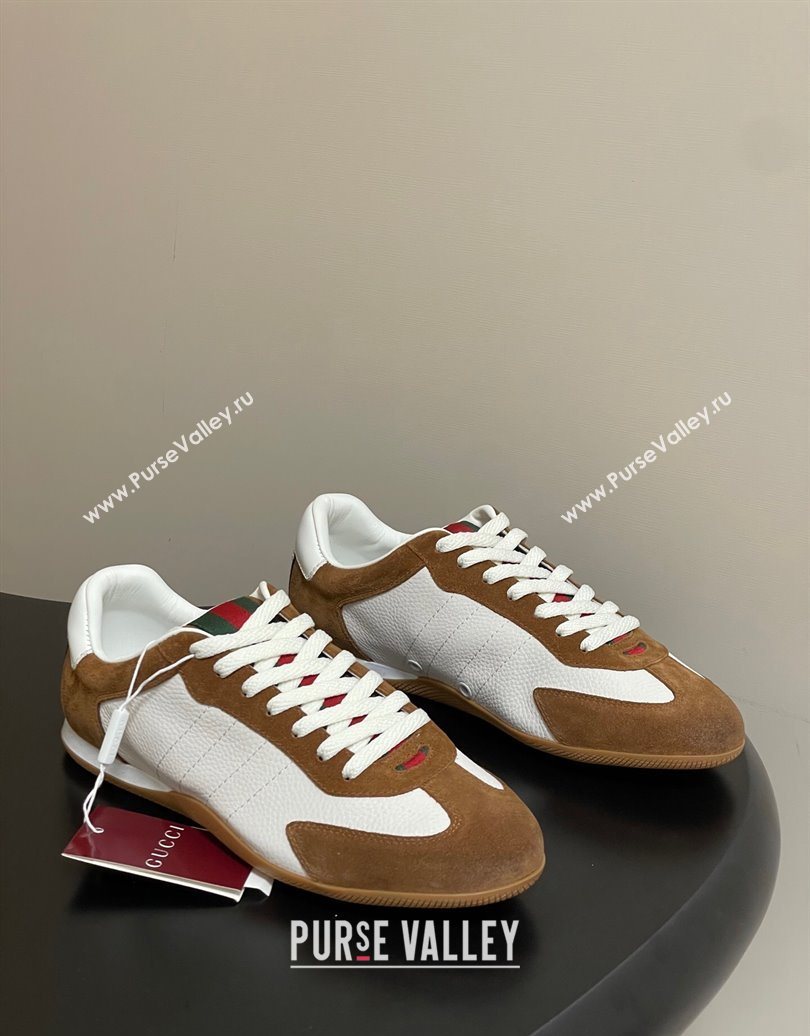 Gucci Suede and Grained Leather Sneakers Brown 2025 857016 (MD-251021006)