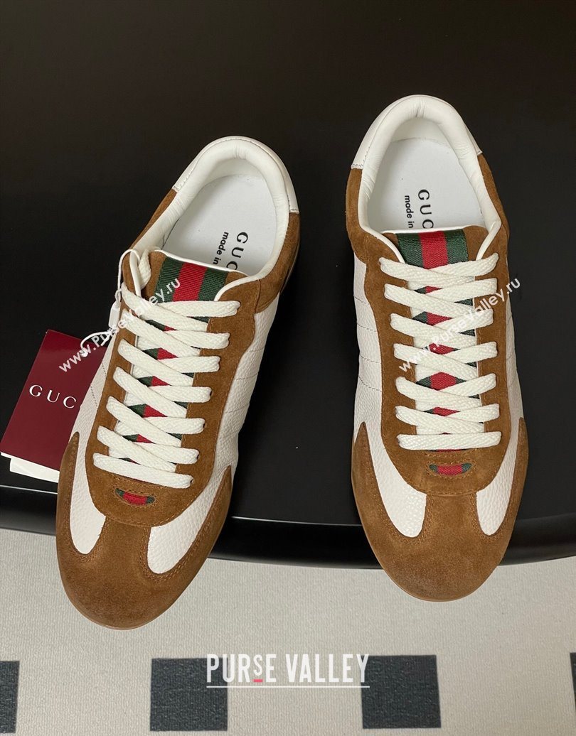 Gucci Suede and Grained Leather Sneakers Brown 2025 857016 (MD-251021006)