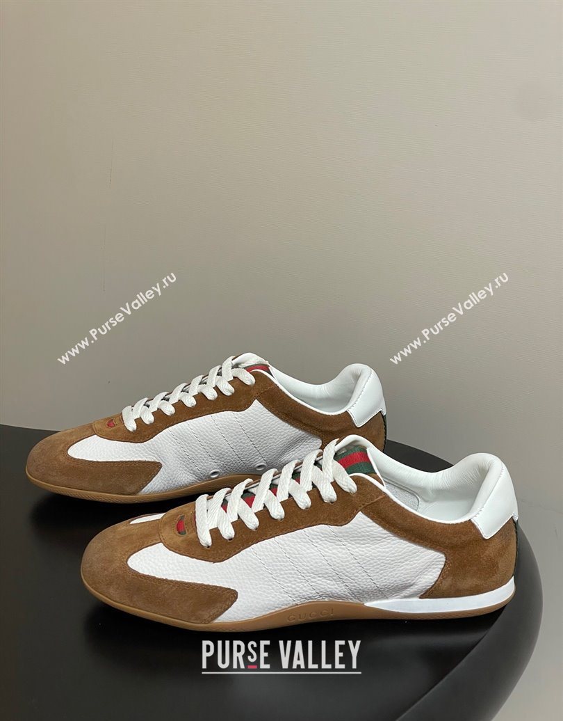Gucci Suede and Grained Leather Sneakers Brown 2025 857016 (MD-251021006)
