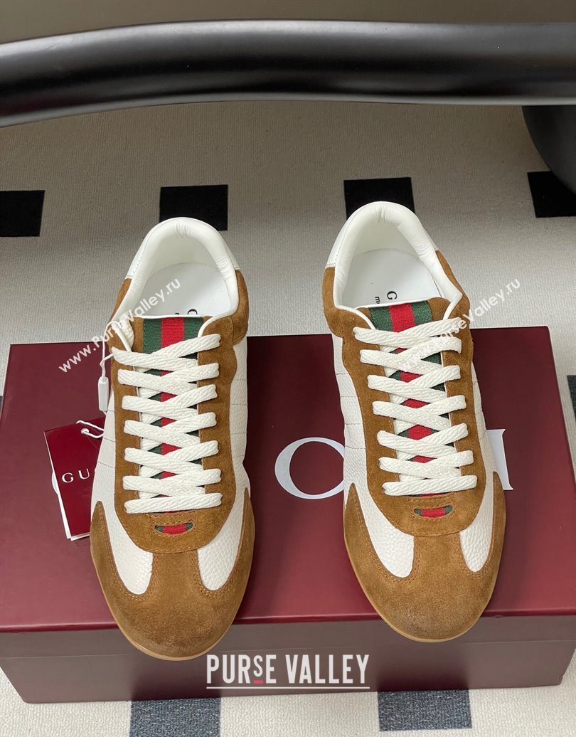 Gucci Suede and Grained Leather Sneakers Brown 2025 857016 (MD-251021006)