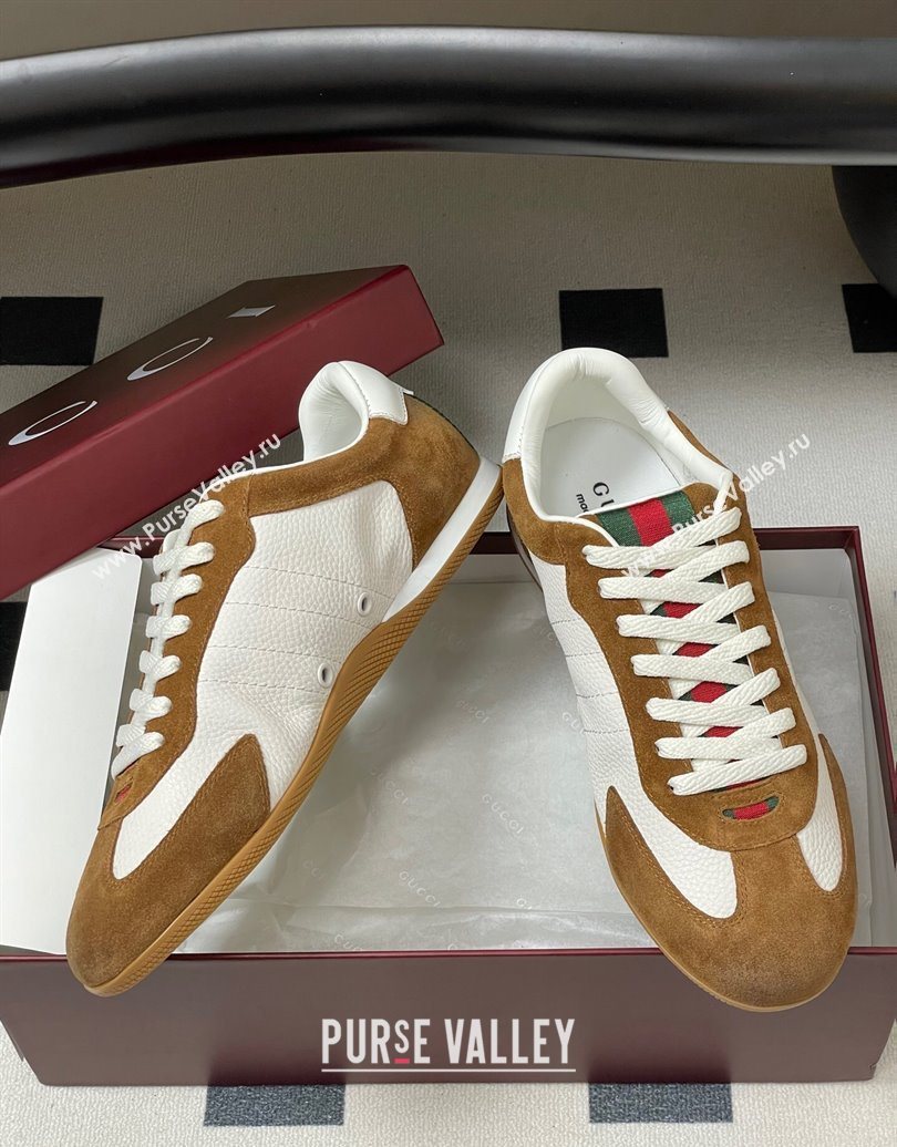 Gucci Suede and Grained Leather Sneakers Brown 2025 857016 (MD-251021006)
