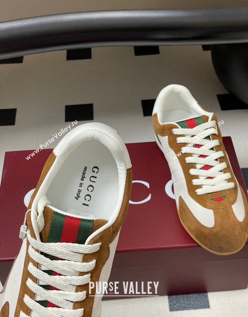Gucci Suede and Grained Leather Sneakers Brown 2025 857016 (MD-251021006)