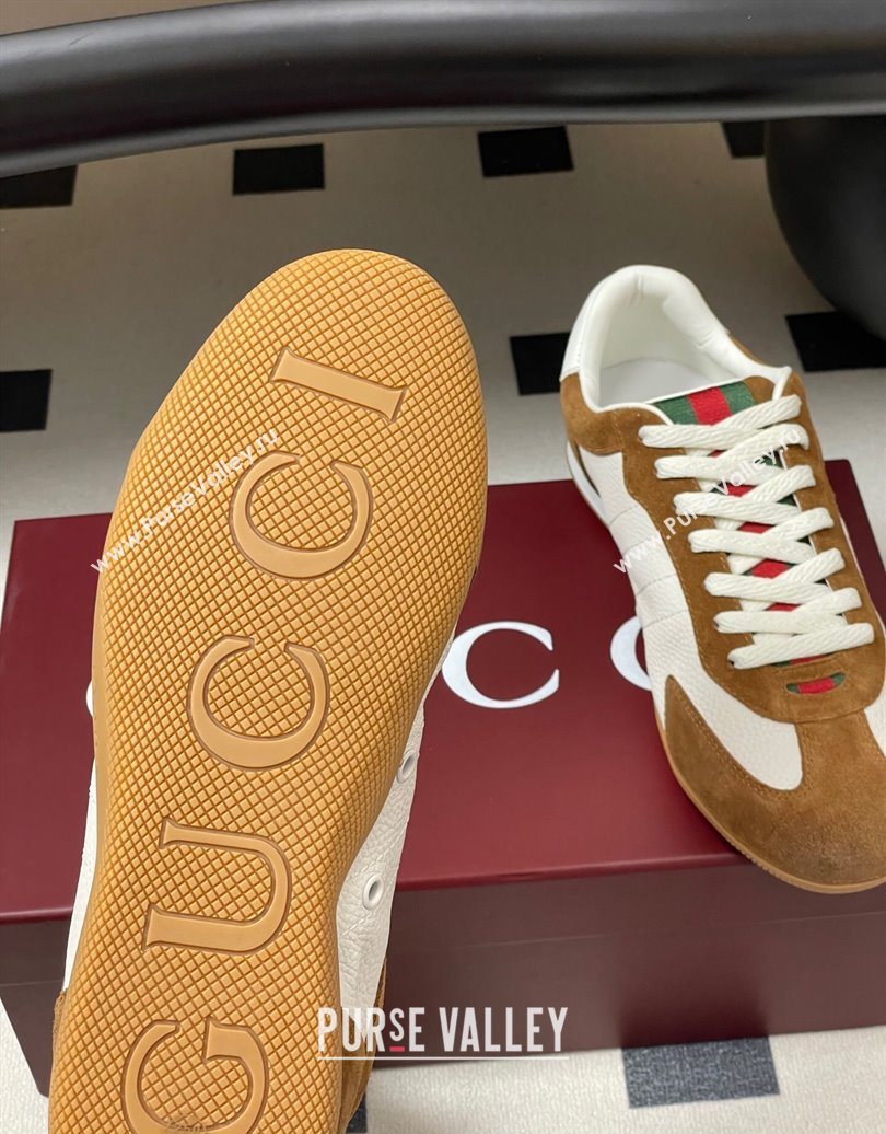 Gucci Suede and Grained Leather Sneakers Brown 2025 857016 (MD-251021006)